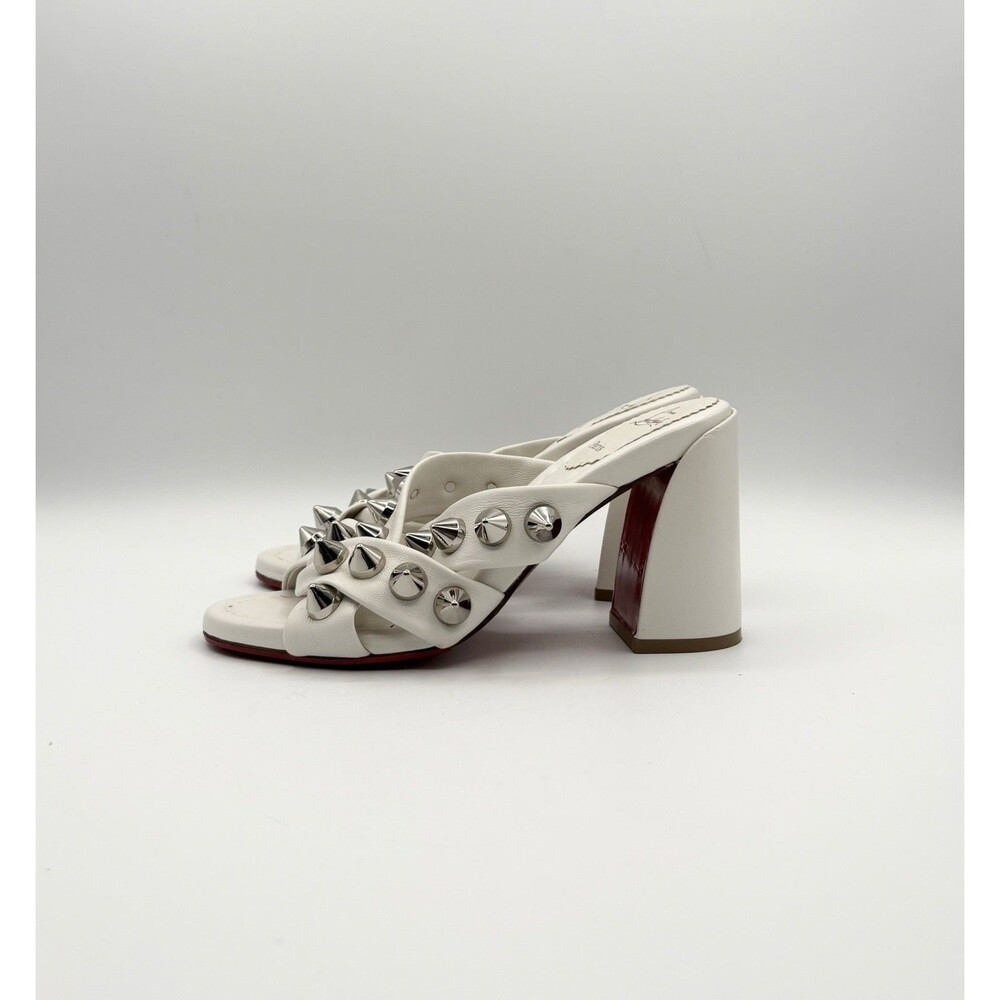 Christian Louboutin White Leather Spiked Spika Club Block Heel Sandal Size EU 36 - Picture 4 of 11